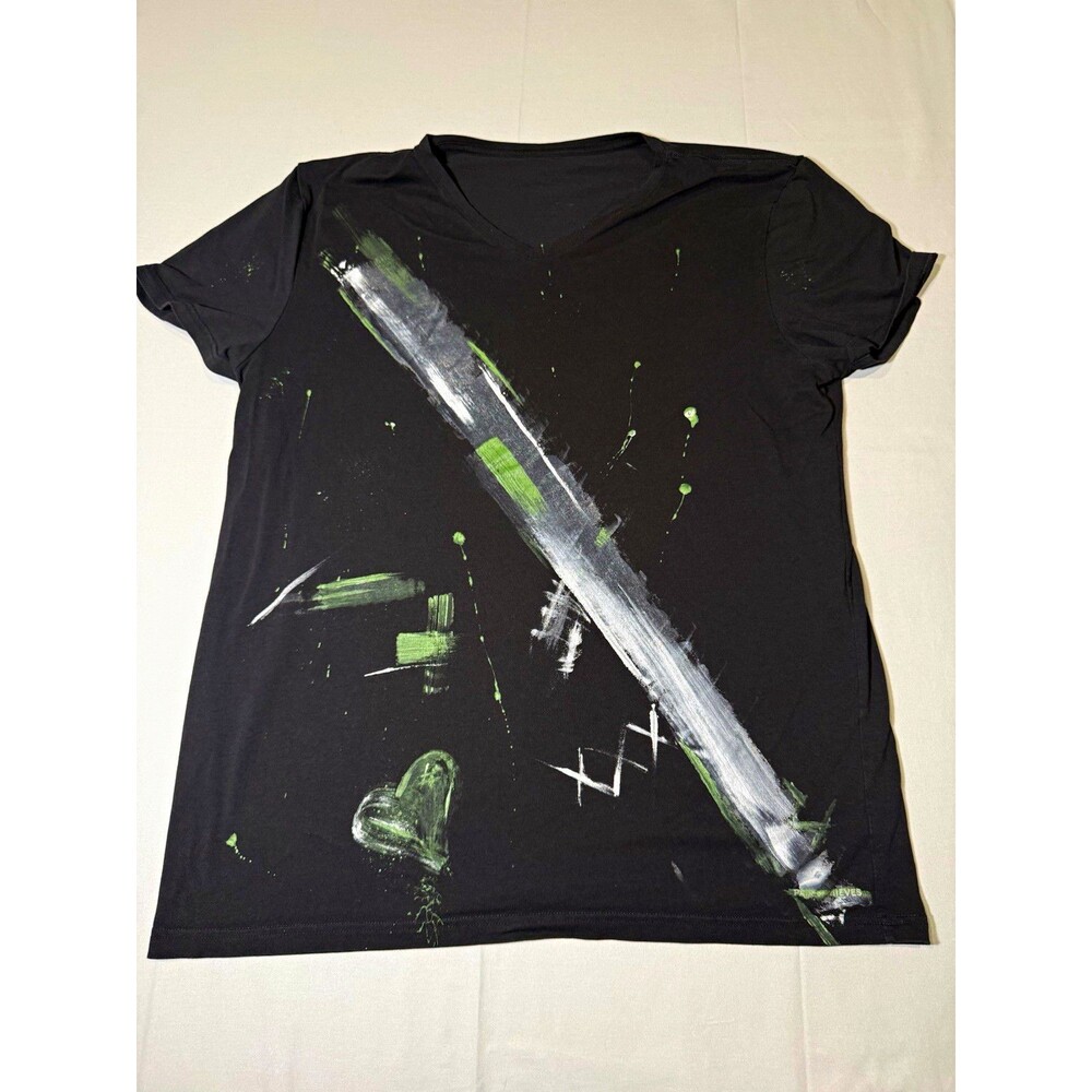 Pair of Thieves Men's L Black V-Neck Abstract Paint Splatter Graphic T-Shirt